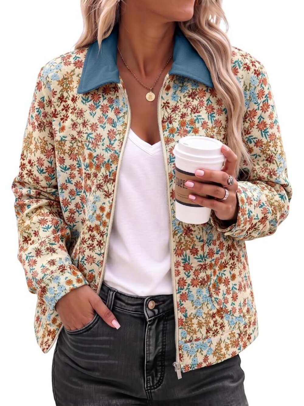 Jackets for Women Casual Long Sleeve Floral Print Jacquard Coats